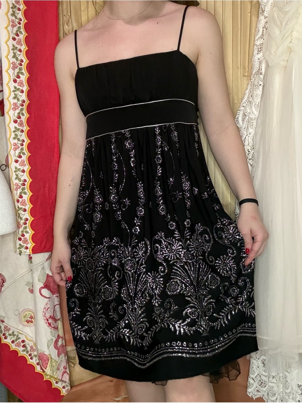 Y2K City Triangles Black Spaghetti-Strap Sparkle Dress